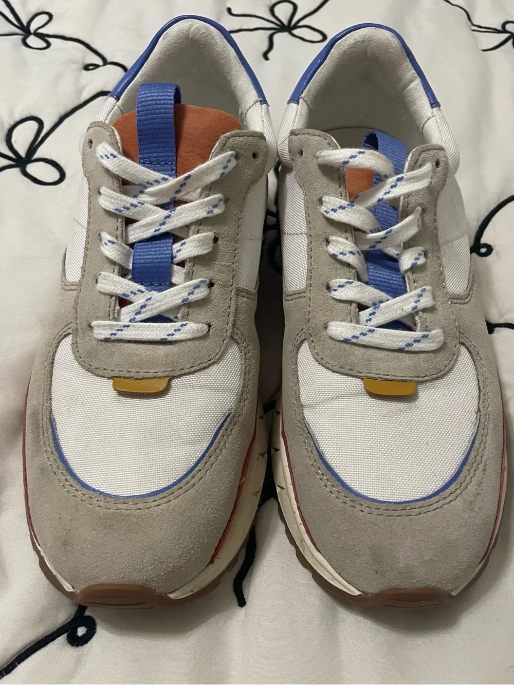 Madewell White and Blue Retro-Style Sneakers with Tan Suede - Picture 1 of 6